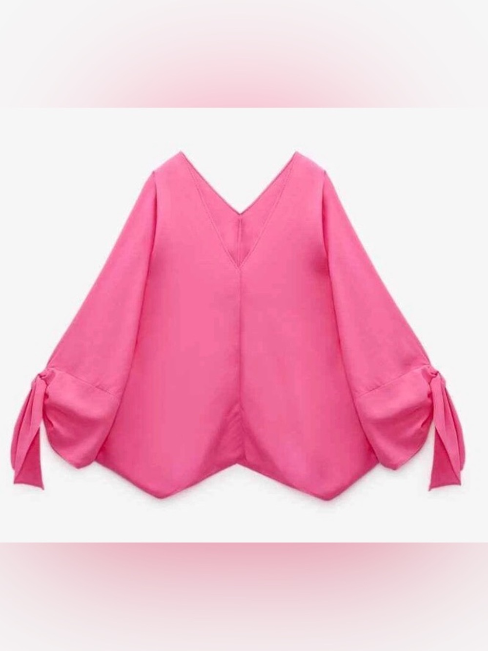 ZARA SS22 FLUID WIDE SLEEVE TOP / BLOUSE OVERSIZED NEON PINK